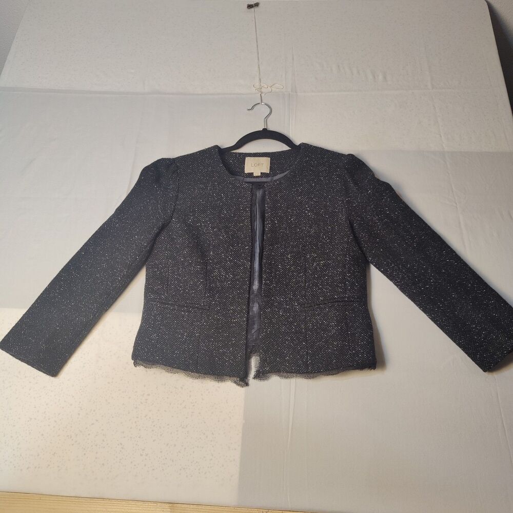 Loft Ann Taylor Woolen Open Short Jacket Size 4 Black No Pockets